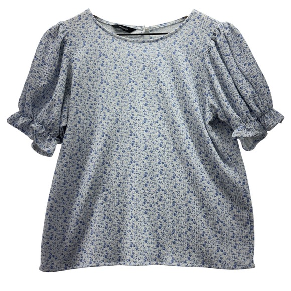 Dokotoo Tops - Womens Blue Floral Puff Sleeve Blouse Size Small Dokotoo Ruffle Cottagecore‎ Top